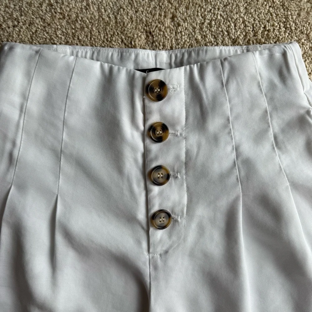 Zara TRF Cropped Wide Leg Pants Womens S High Rise Button Front White Trousers - Picture 3 of 6